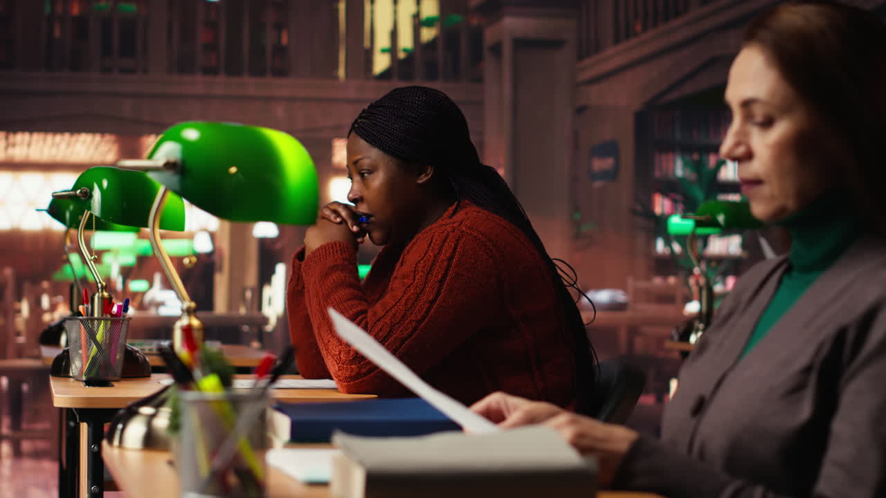 Women studying together in a library