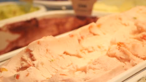 close-up of pink ice cream in a display case