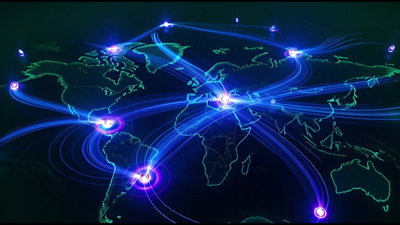 Digital World Map with Glowing Global Network Connections