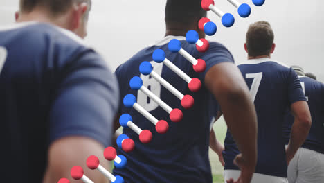 Animation-of-dna-strand-over-male-rugby-players-at-stadium