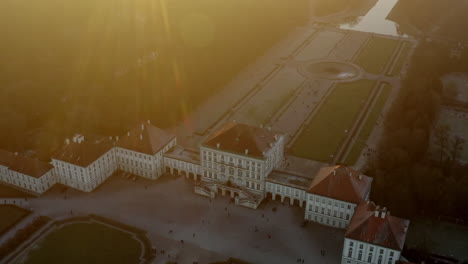 Aerial-shot-over-Nymphenburg-palace-in-Munich-Germany