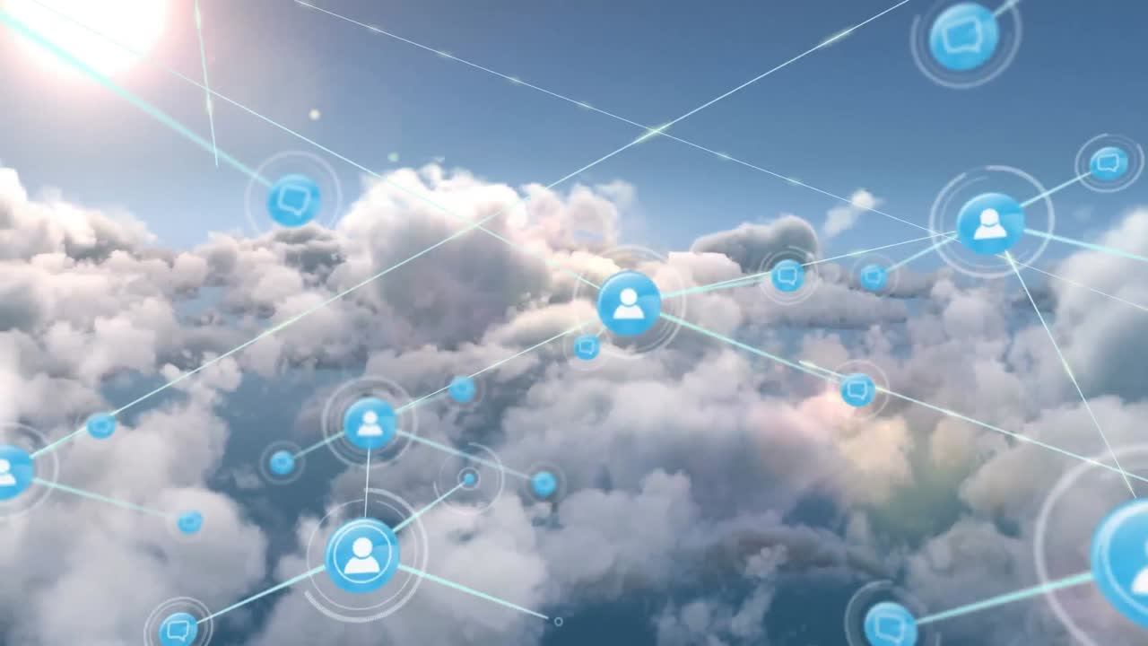 하늘 위의 아이콘으로 연결 네트워크의 애니메이션