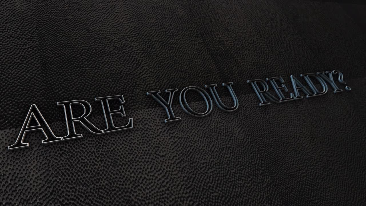 Are You Ready text with glitch effect loop title on dark grunge background. 4K 3D seamless loop Are You Ready glitch effect element text animation on black for intro title.