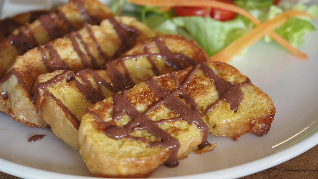 Chocolate-Covered French Toast with Salad