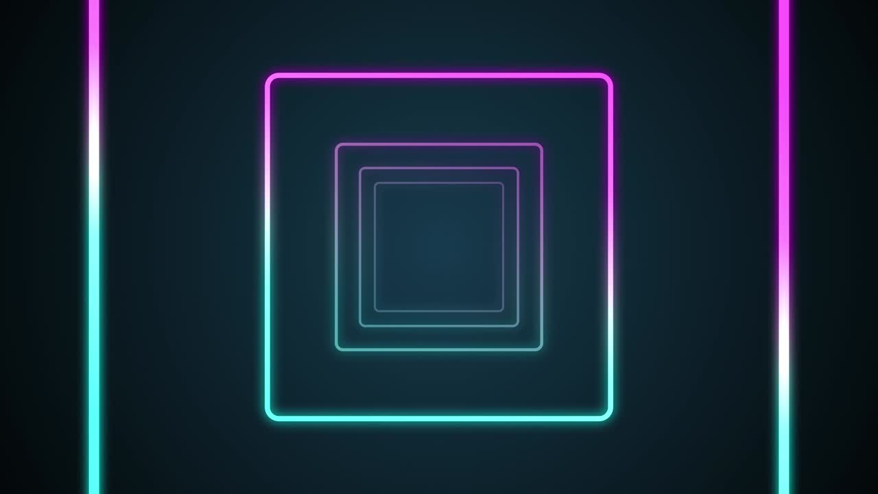 Abstract background with animation of flight in abstract futuristic tunnel with neon lights forming creative geometric shapes.