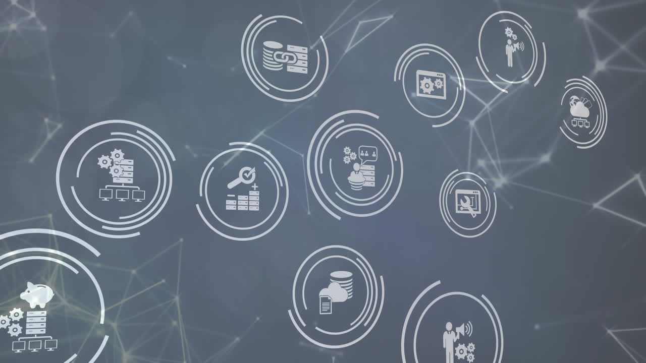 animación de la red de conexiones a través de iconos de medios