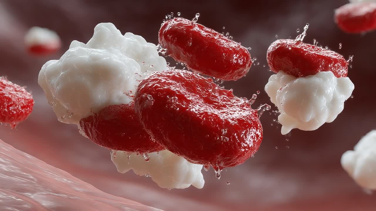 Microscopic View of Blood Cells Interacting in Fluid Dynamics: The Dance of Red and White Blood Cells Amidst Pulsating Environments