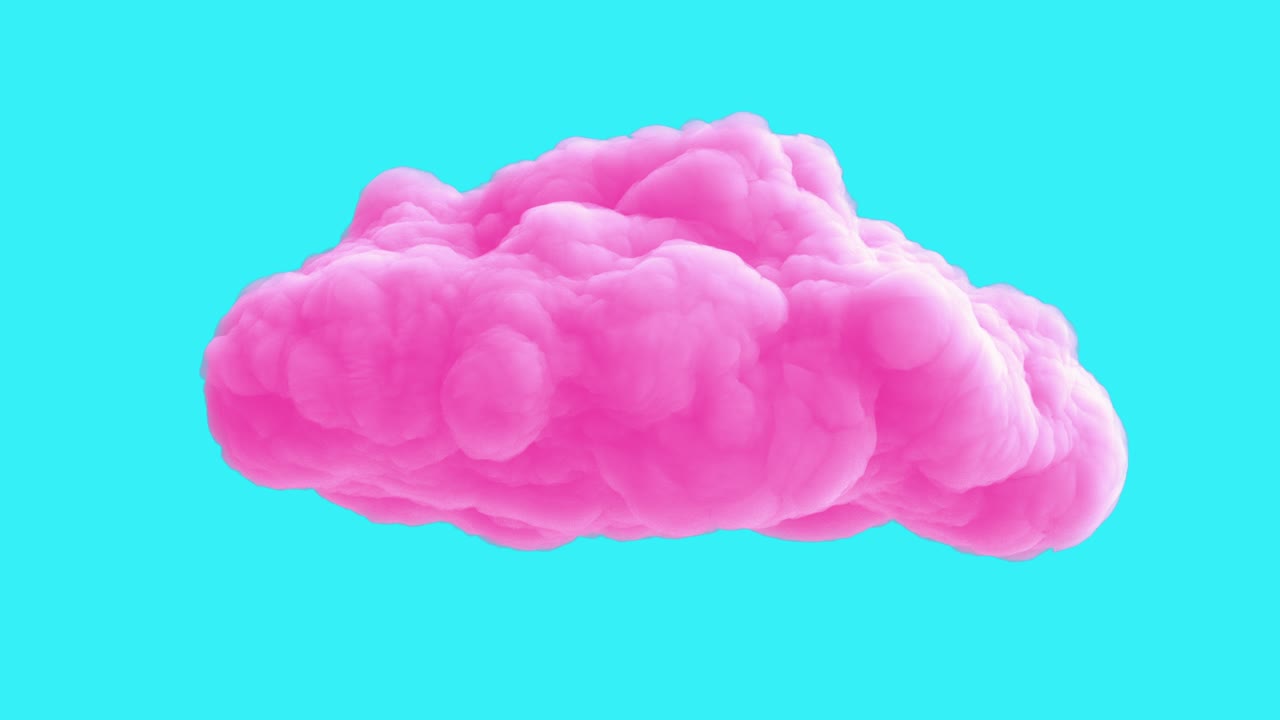 nube rosa aislada en fondo azul. elemento de arte 3d realista en el estilo moderno de stop motion. diseño gráfico abstracto minimalista. animación de dibujos animados de bucle de moda.