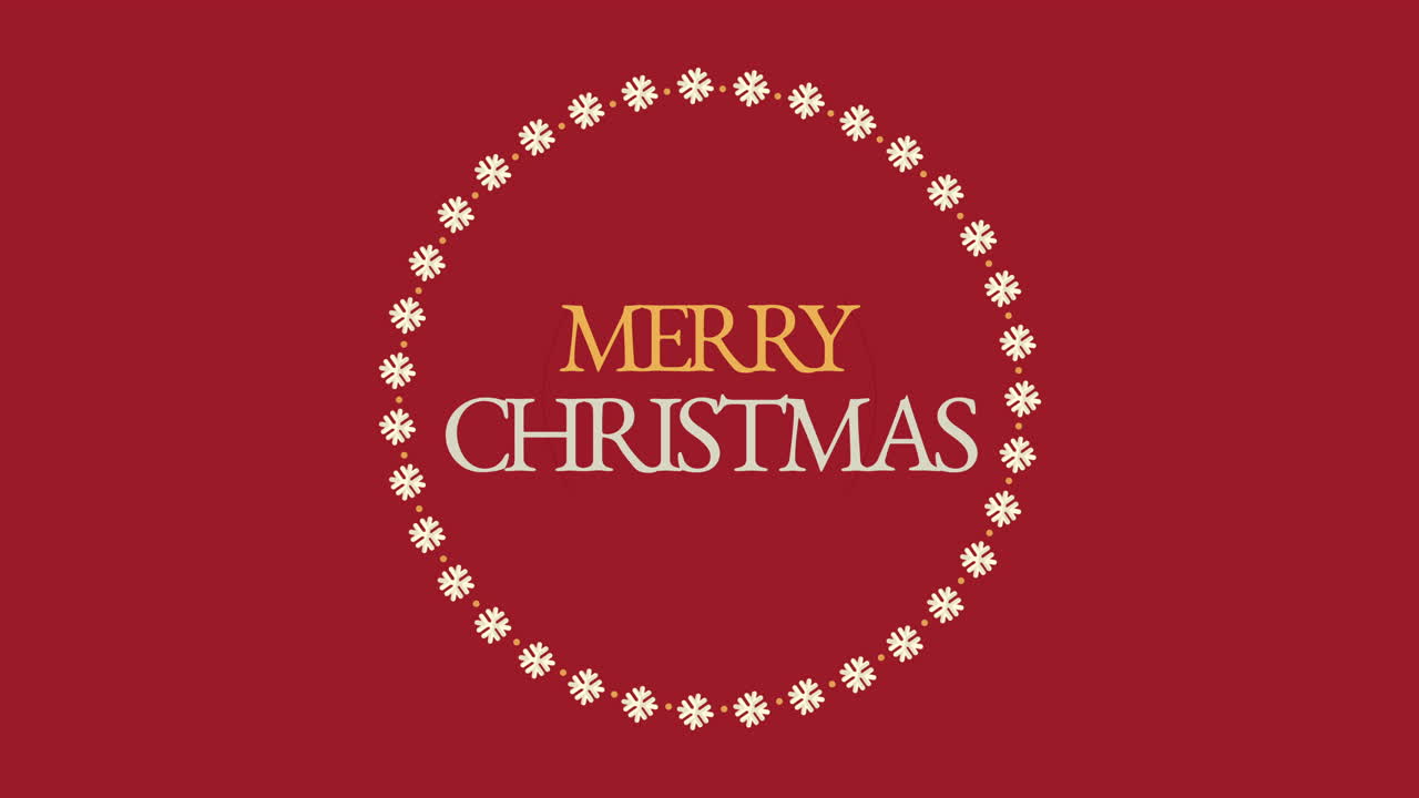 feliz navidad en círculo con copos de nieve en gradiente rojo