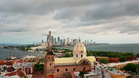 aerial drone view of the old town of cartagena de indias in colombia