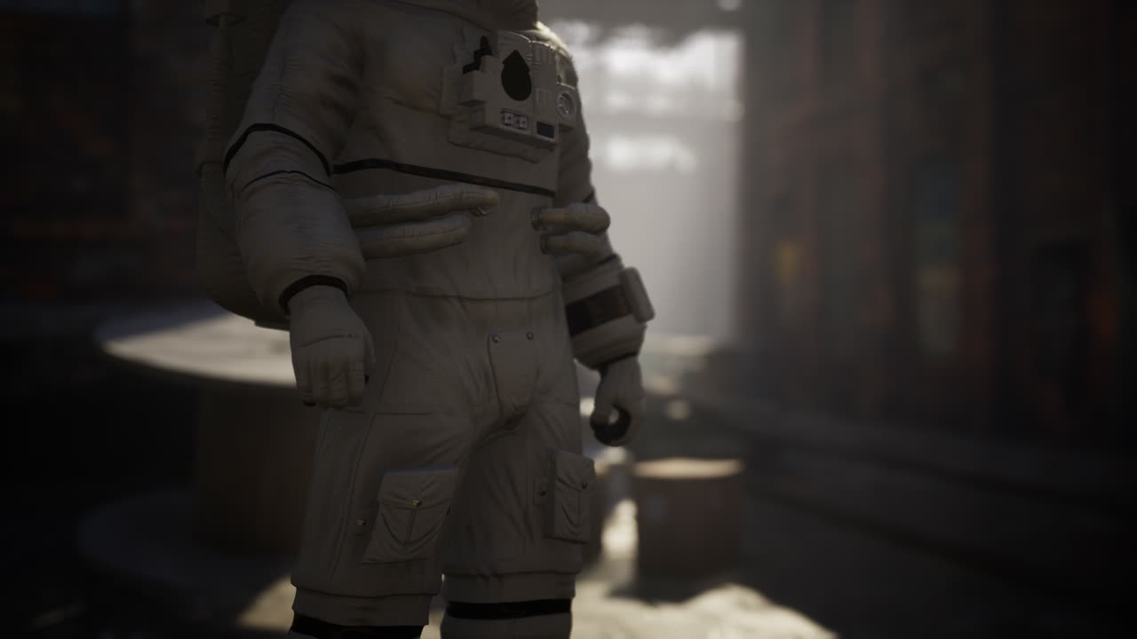 Mistet astronaut nær forladte industribygninger fra gammel fabrik