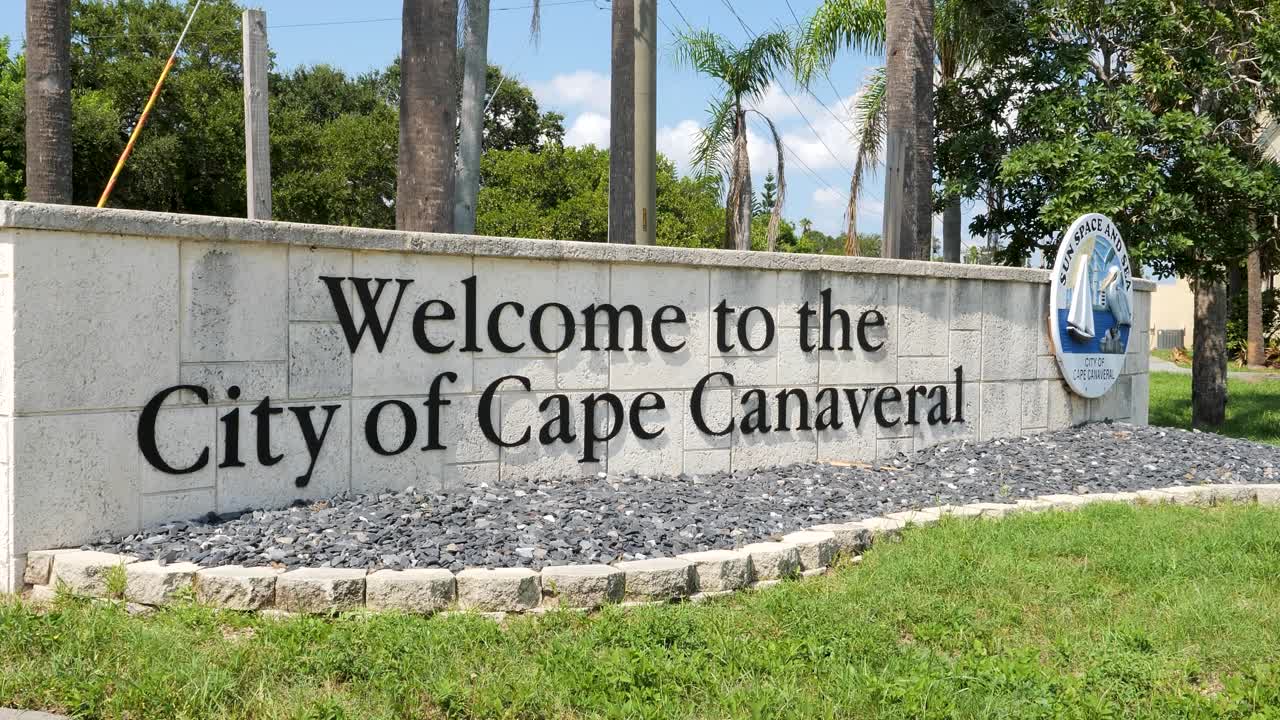 Welcome to the City of Cape Canaveral. Welcome sign for the City of Cape Canaveral, Florida.Sun, Space and Sea