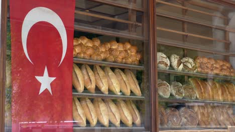 turkish bakery window display with turkish flag