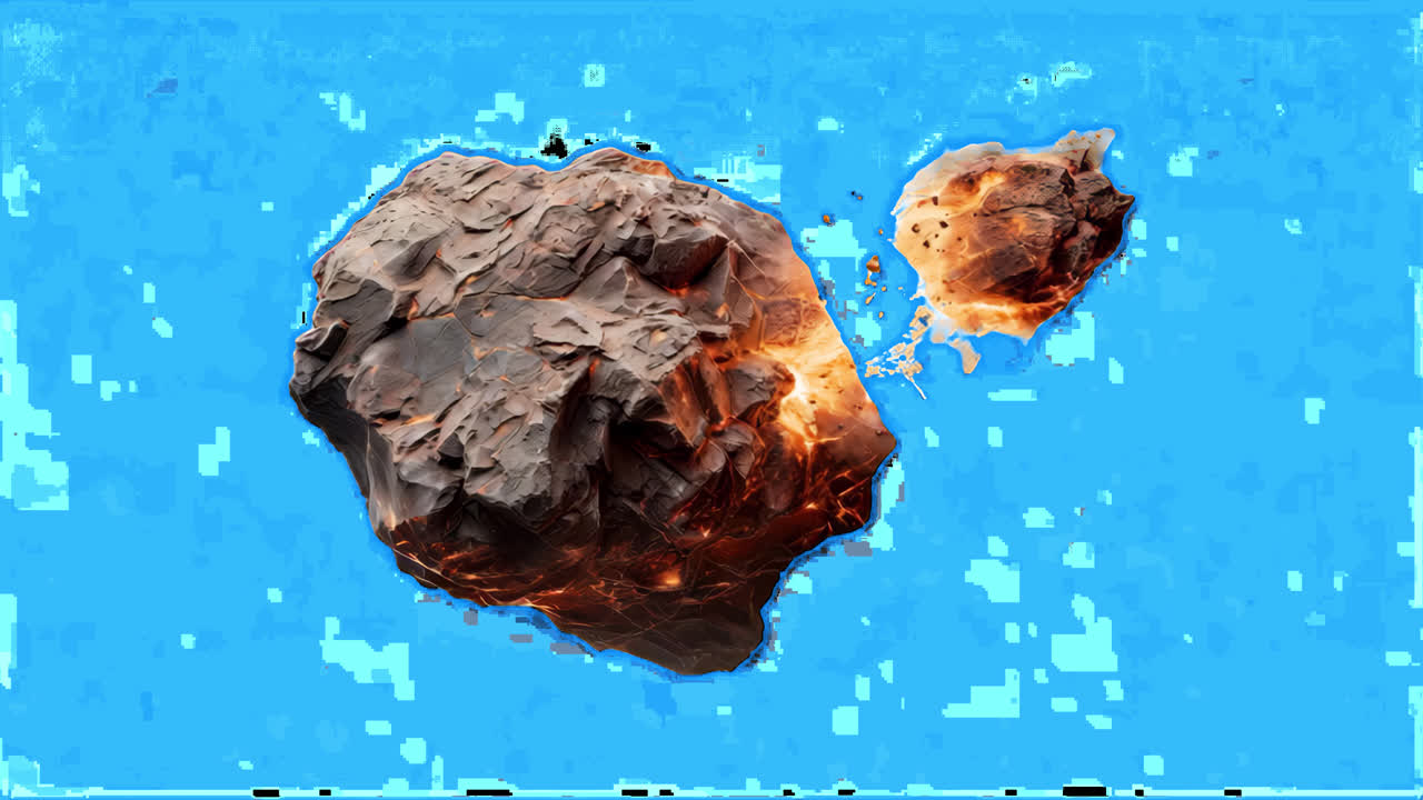 Fiery meteors in space collision animation isolated asset, transparent 4K video, alpha channel