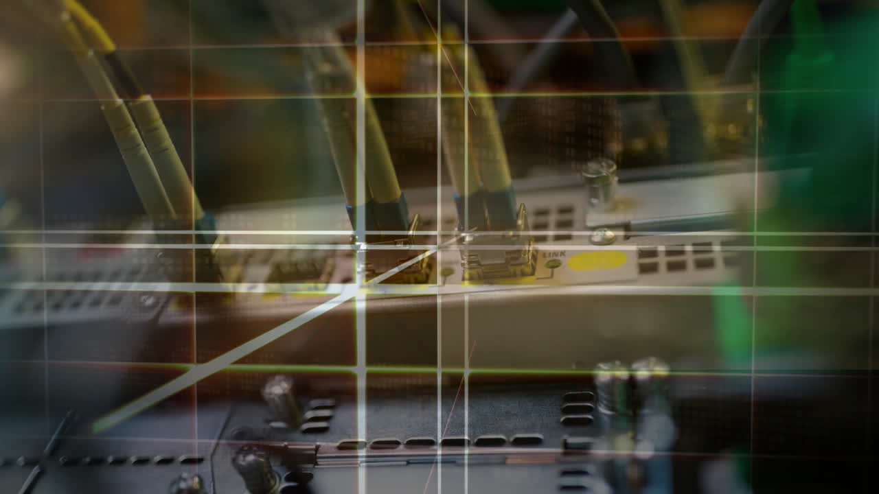 cuadrícula giratoria en un fondo electrónico