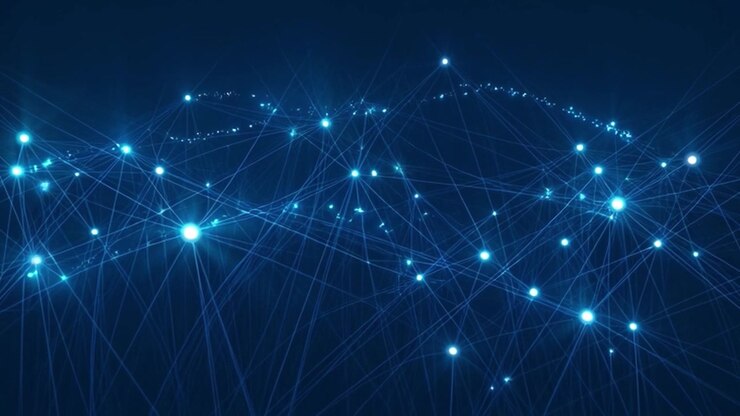 Abstract Digital Network Connection with Glowing Blue Nodes and Lines