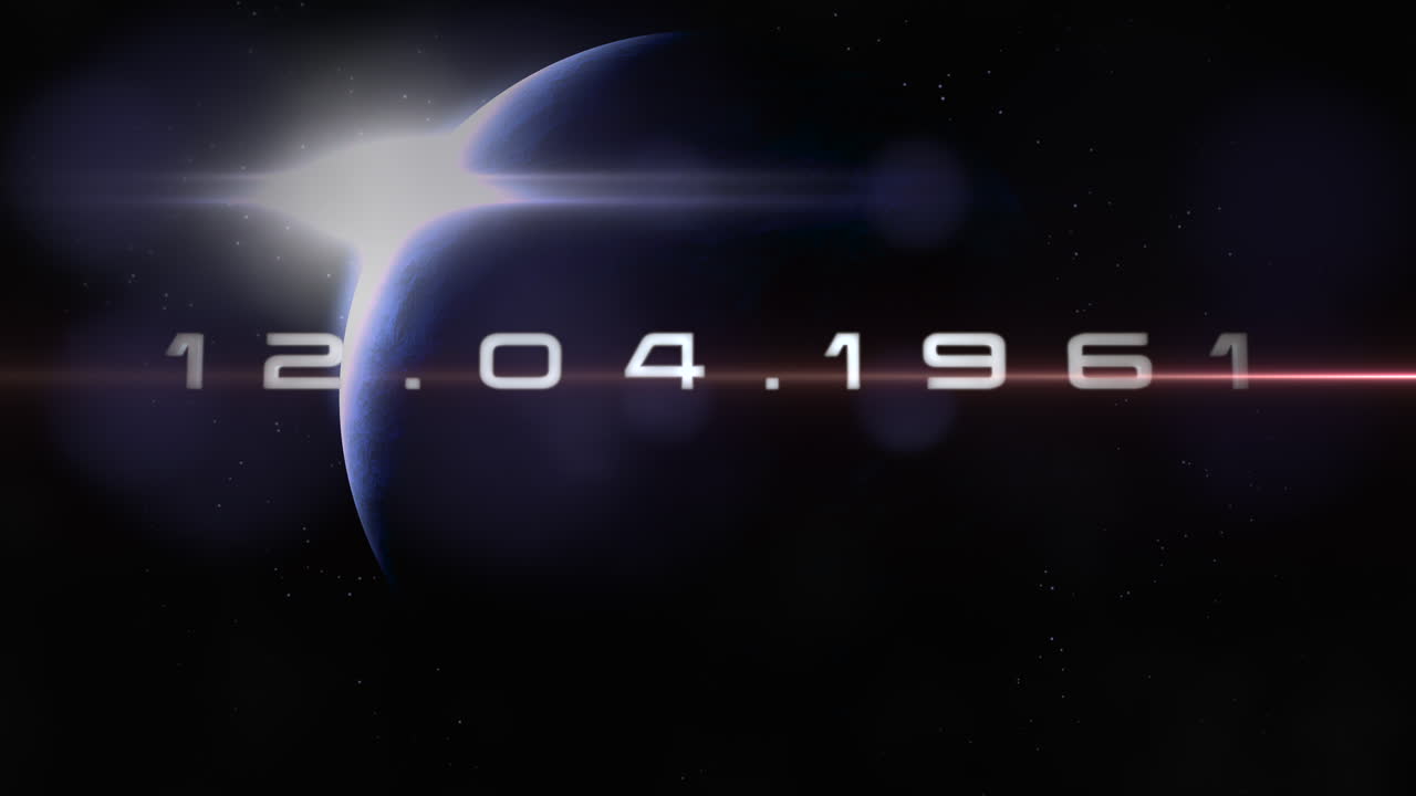 12.04.1961 с большой планетой и красной вспышкой звезды в галактике