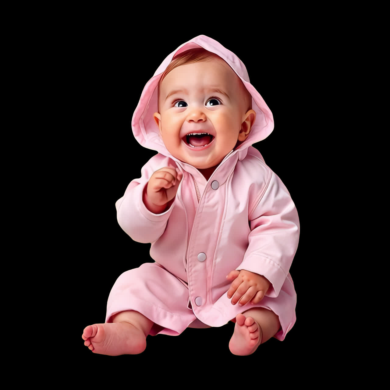 Glad baby i rosa antrekk animasjon, isolert element, transparent 4K-video, alfakanal, ProRes.