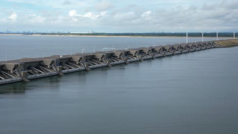 Aerial-Drone-of-Haringvlietdam,-Stellendam,-Netherlands