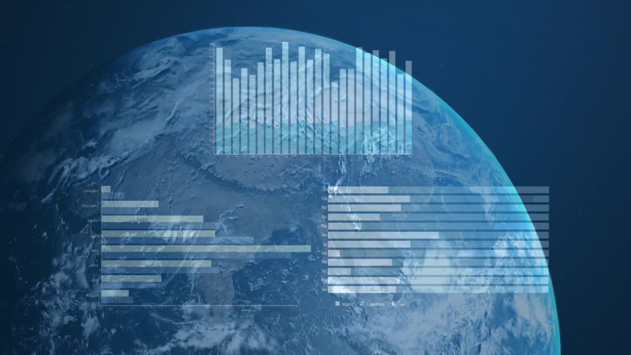 Animation of data processing over globe on blue background