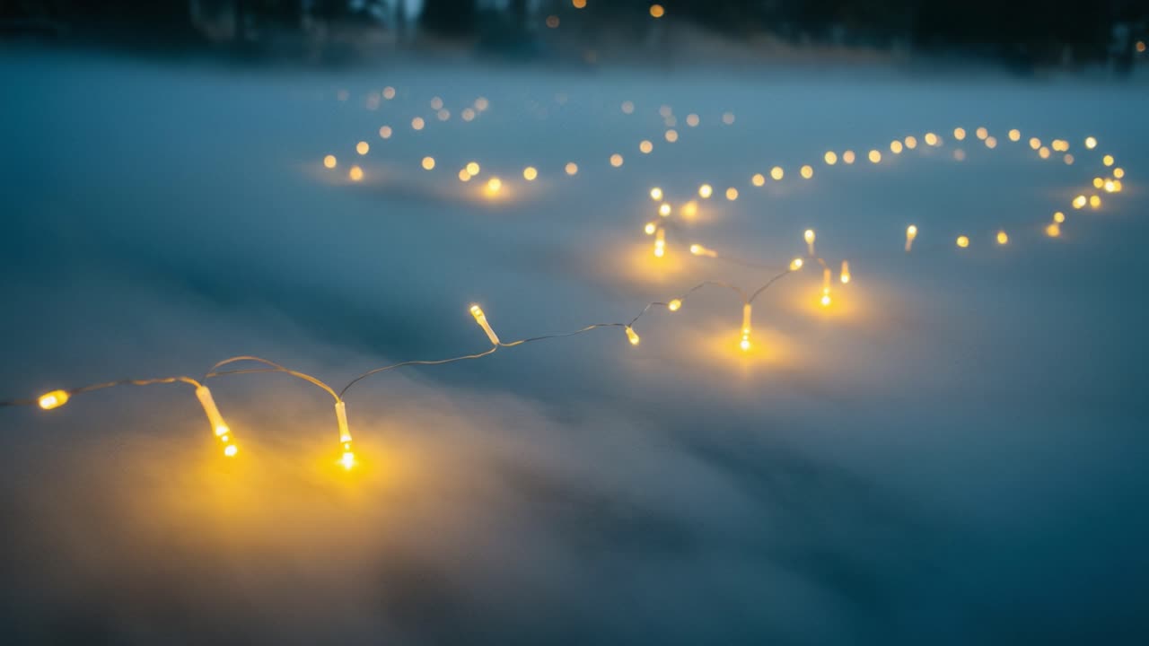 A Magical Display of Twinkling Lights Dancing in the Mist, Creating an Enchanting Atmosphere with Soft Hues and a Dreamy Background