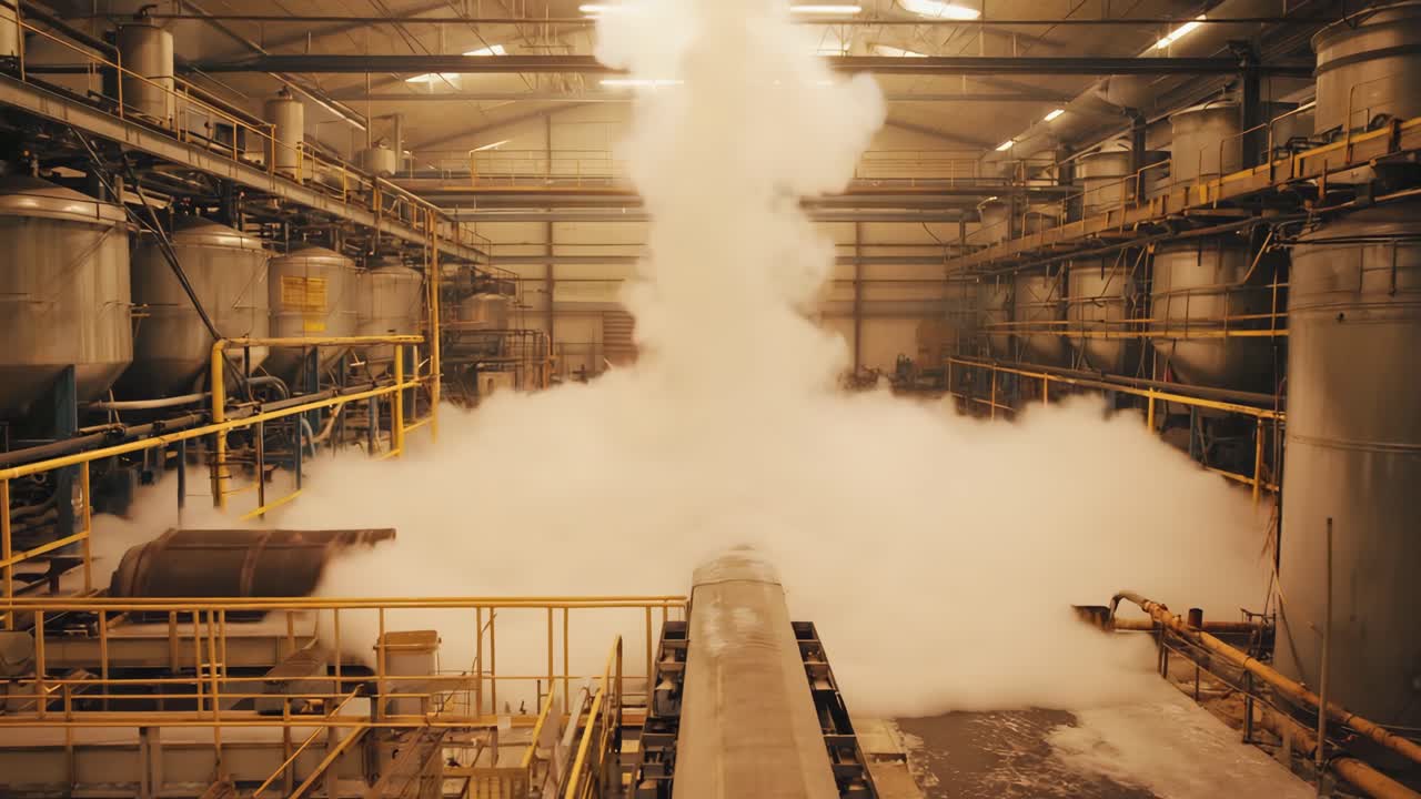 Industrial Factory with Steam and Equipment