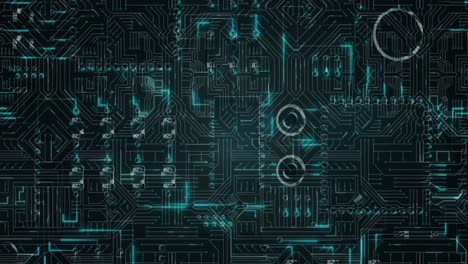 animación del procesamiento de datos en una placa de circuito luminoso de computadora