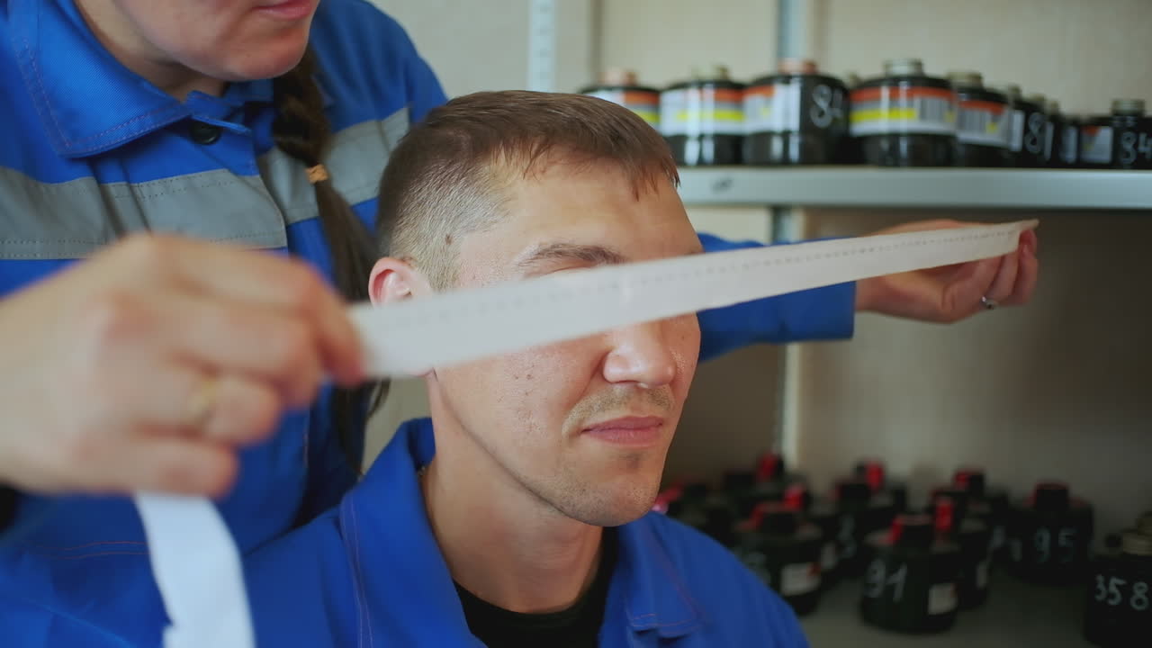 medición de la circunferencia de la cabeza en un entorno industrial