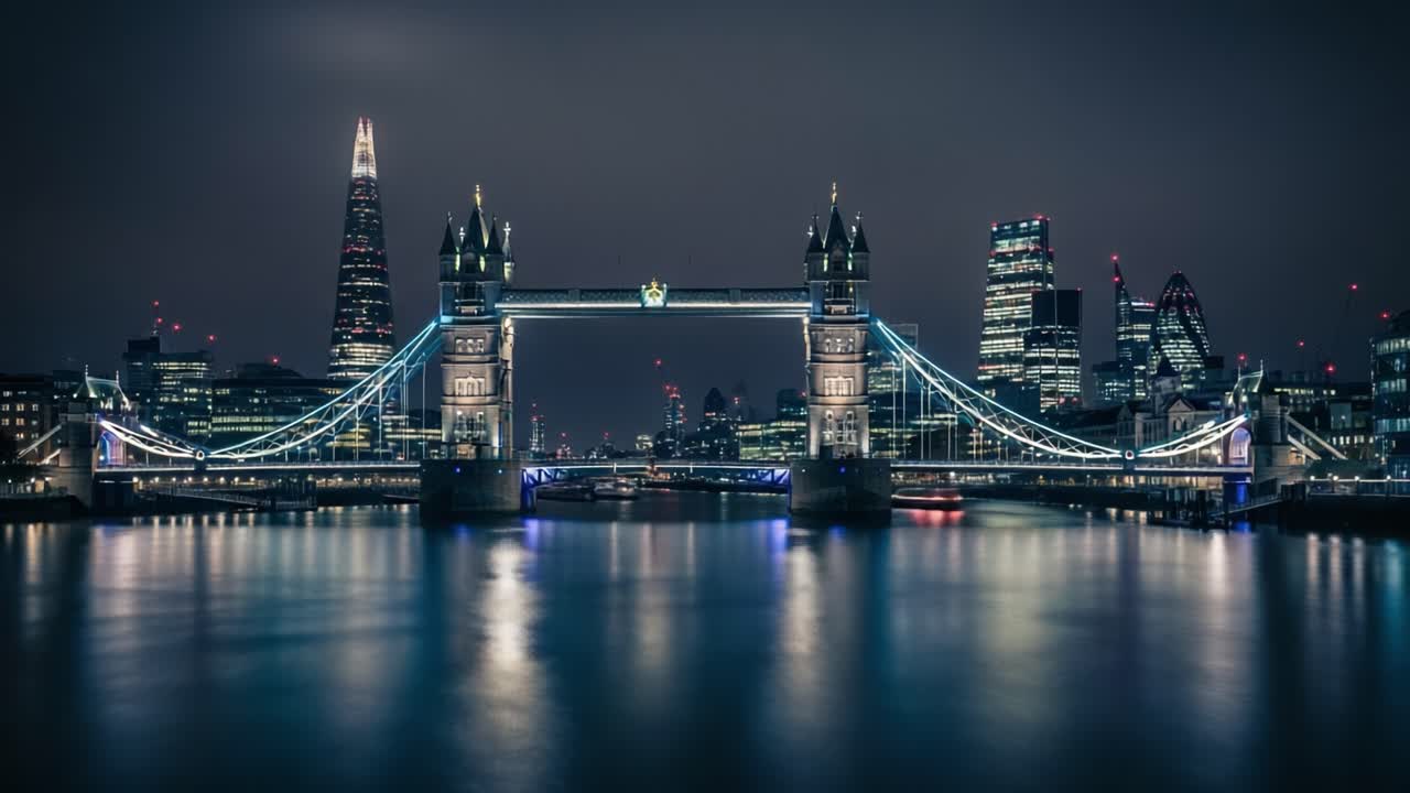 Tower Bridge and London Cityscape at Night