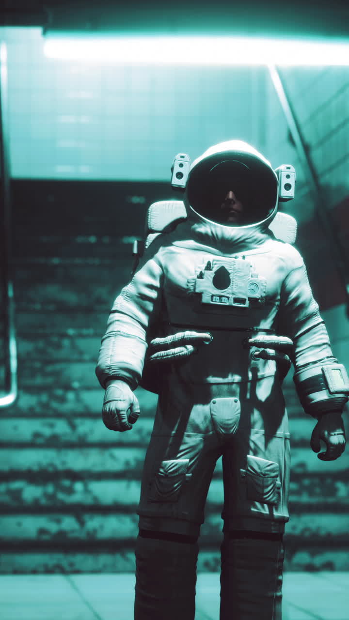 astronauta en el corredor de la nave espacial