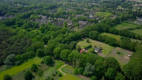 aerial drone view of the green suburban in the countryside of the netherlands