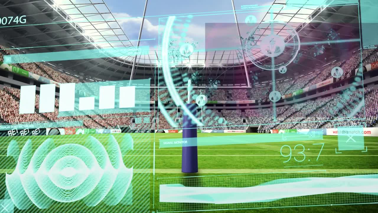 스포츠 경기장 위의 데이터 처리의 애니메이션