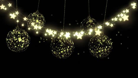 animación de una cadena de luz y adornos dorados sobre fondo negro