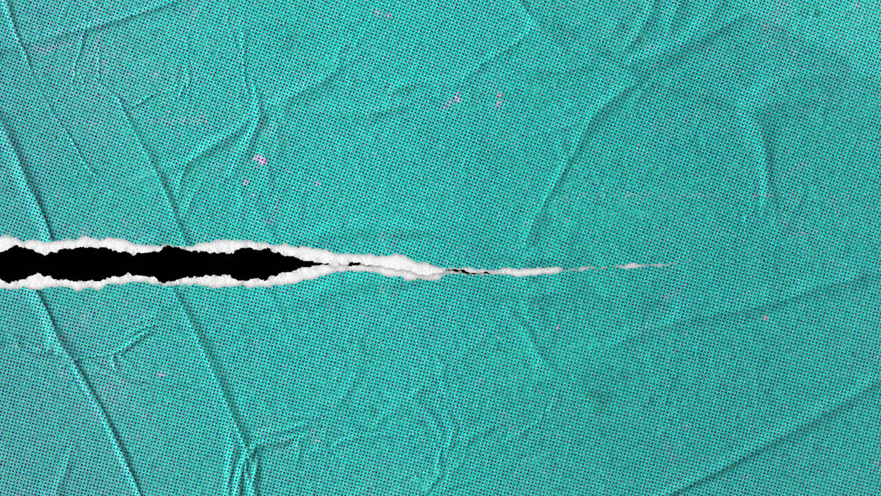 Animated Ripped Teal Halftone Paper Revealing Black Background