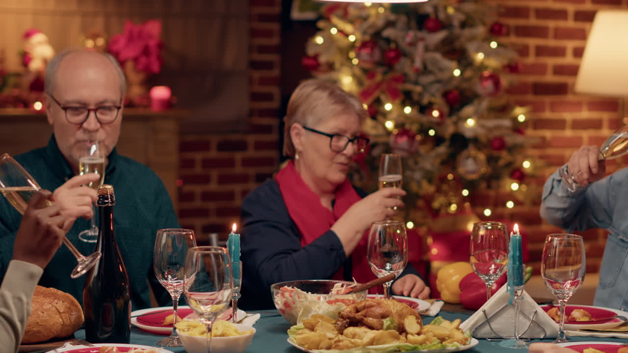 Festive Christmas Dinner Party Celebration with Family and Friends