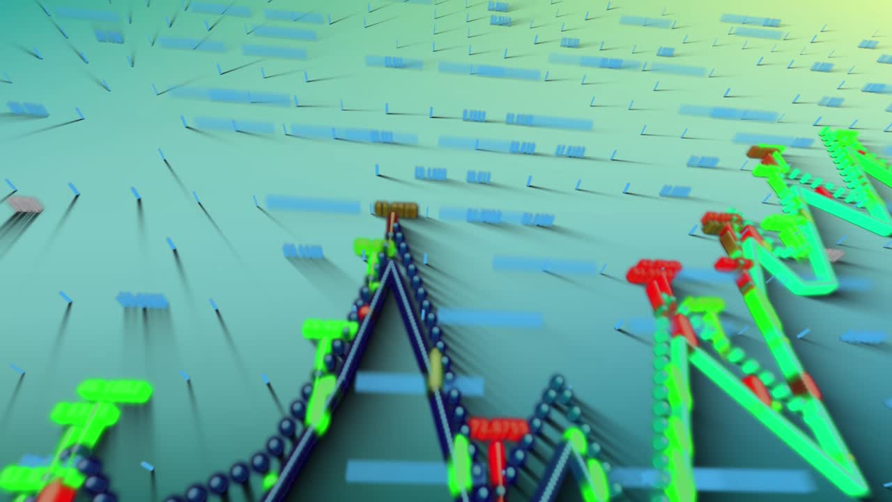 Animation of 3d graphs over abstract pattern against blue background