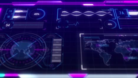 animación de la interfaz con el procesamiento de datos contra un fondo púrpura
