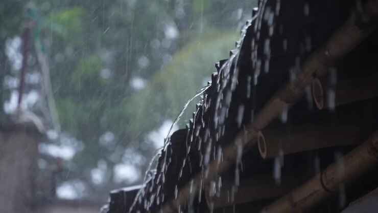 Rainwater is dripping from the roof.