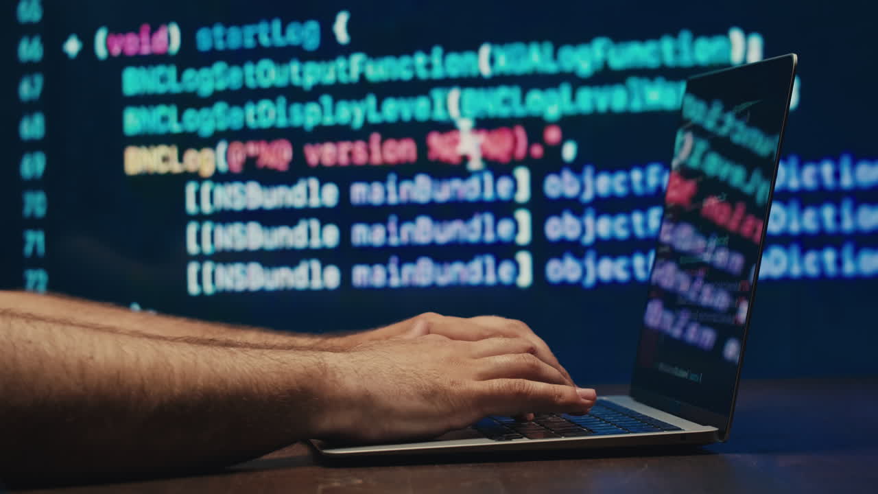 Man work with chat AI online, connecting with AI and using a chat. IT engineer software developer programmer interact with chat bot, making writing code. Typing on laptop keyboard close-up.