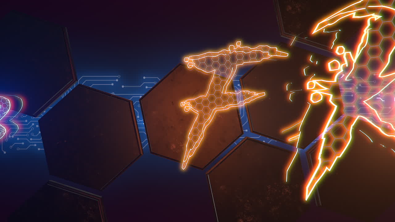 texto de introducción de animación viernes negro y fondo de animación cyberpunk con forma hexagonal y luces de neón