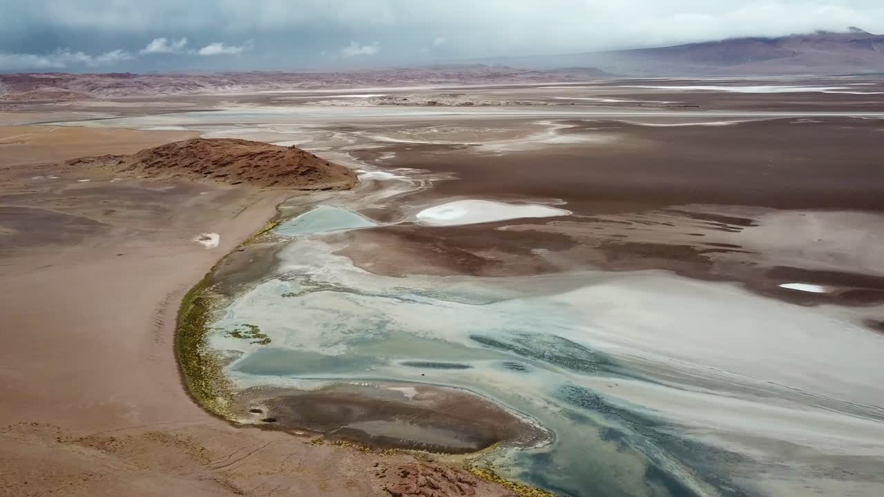Los Flamencos National Reserve, Chile, Drone Aerial View of Salt Flat and Atacama Desert Landscape