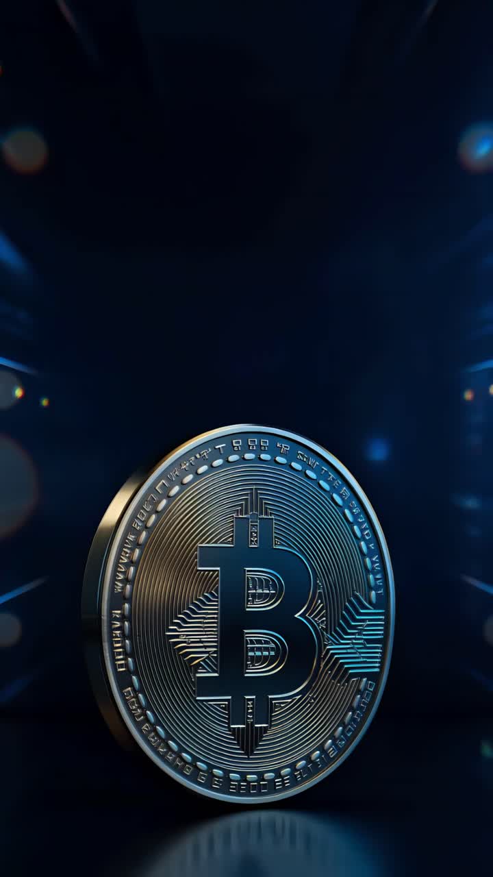 Animação de Bitcoin Dourado Girando em Fundo Escuro Cripto Cinematográfico 4K
