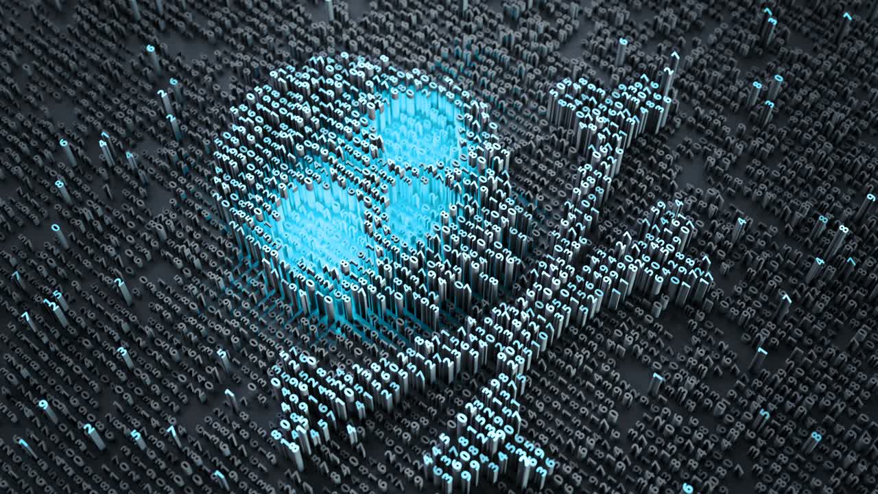 cyber jolly roger de los números brillantes bucle sin costuras animación de renderizado en 3d
