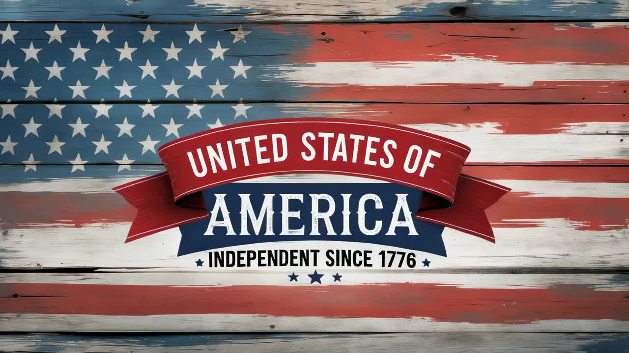 Patriotic USA Flag with Independence Banner on Wood