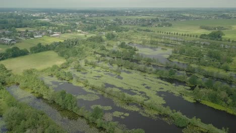 aerial drone view of the watery flat typical of the netherlands landscape