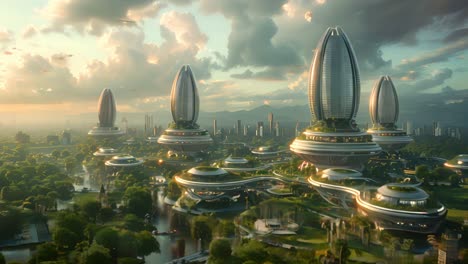 a vision of a futuristic eco-city with advanced architecture