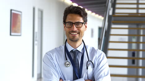 Portrait-Of-Male-Doctor-Walking-Towards-Camera-And-Smiling