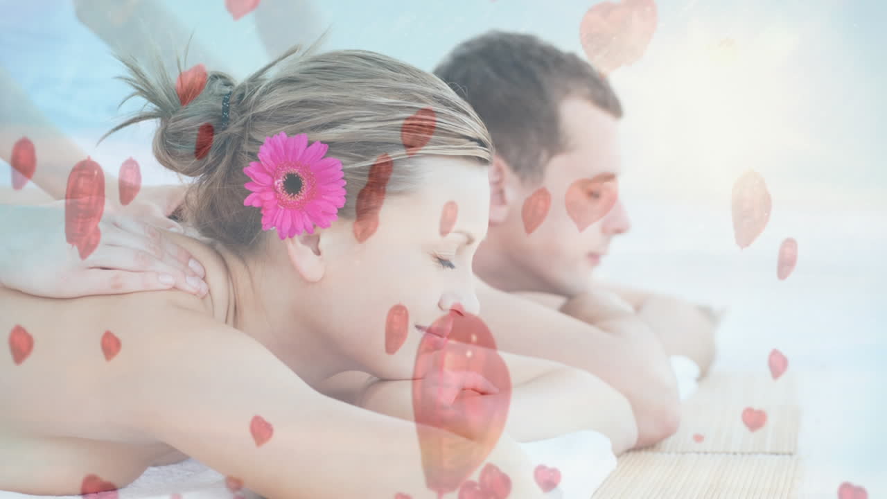 발렌타인 데이에 스파에서 마사지를 하는 커플