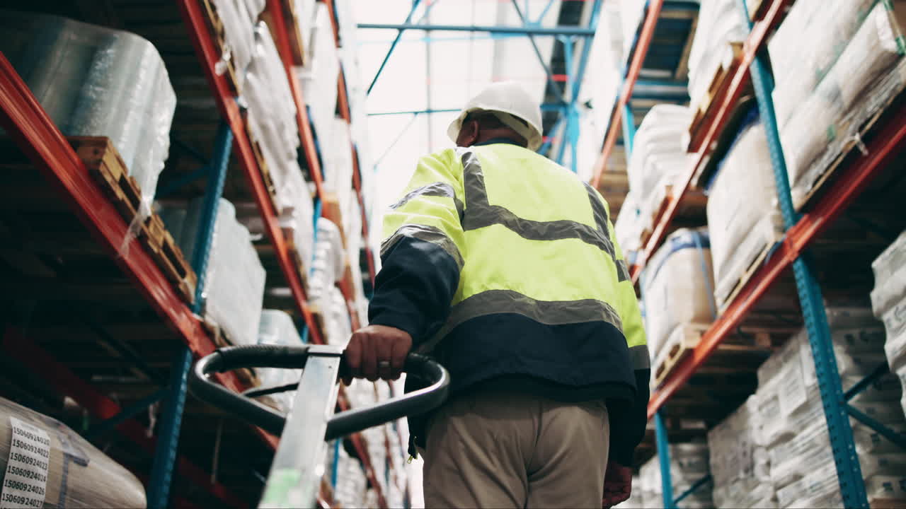 A warehouse worker moving inventory