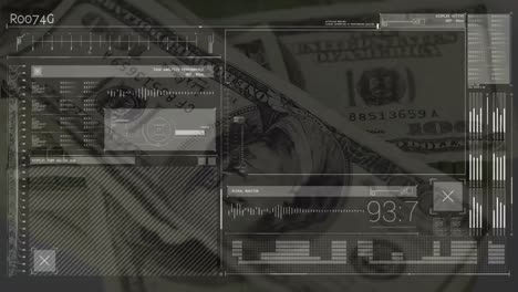 animación del procesamiento de datos sobre billetes de dólares estadounidenses